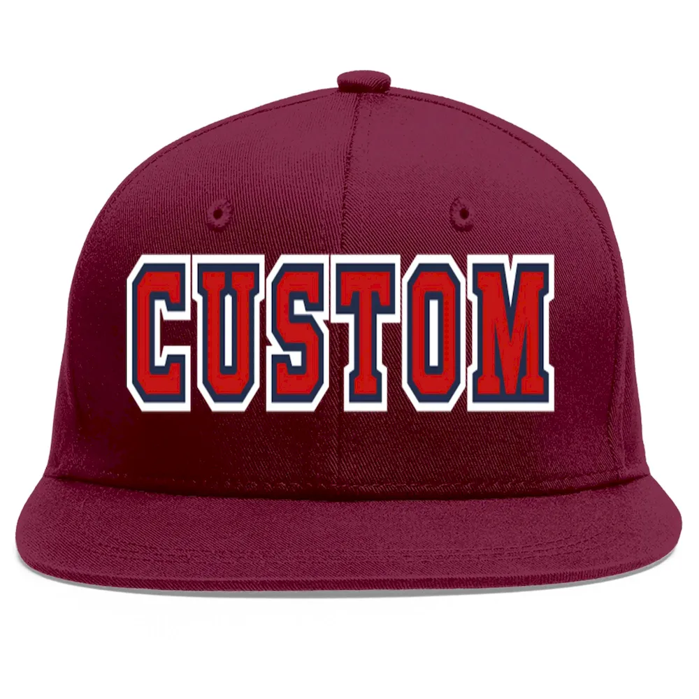 Custom Crimson Red-Navy Flat Eaves Sport Baseball Cap