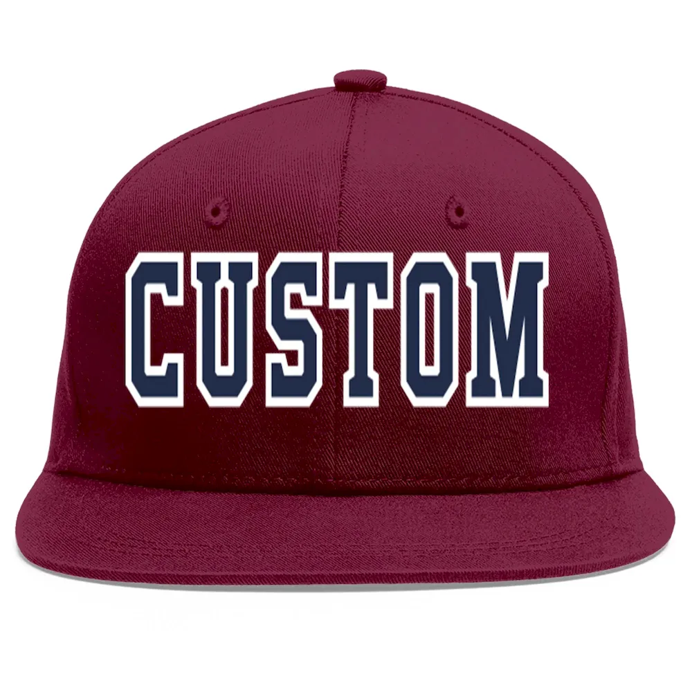 Custom Crimson Navy-White Flat Eaves Sport Baseball Cap