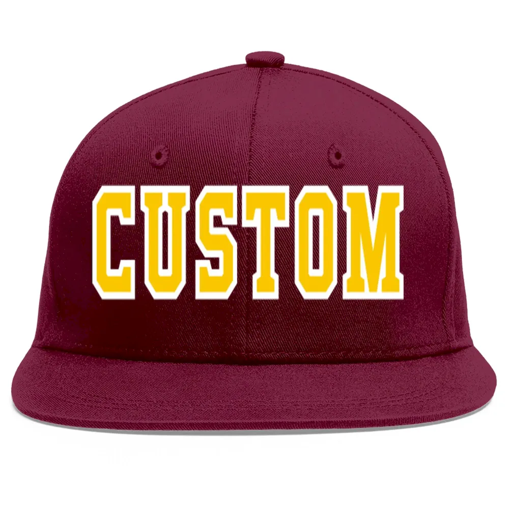 Custom Crimson Gold-White Flat Eaves Sport Baseball Cap