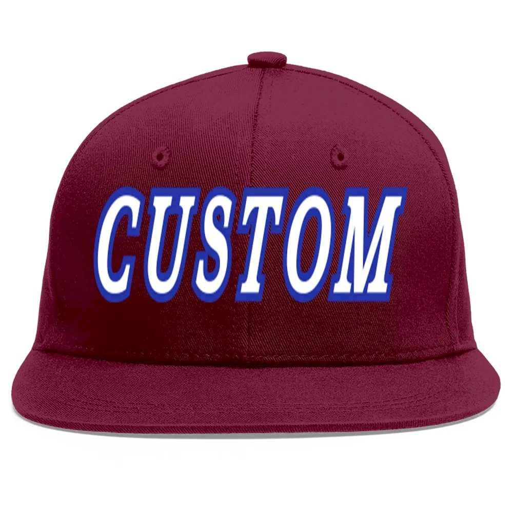 Custom Crimson White-Royal Flat Eaves Sport Baseball Cap