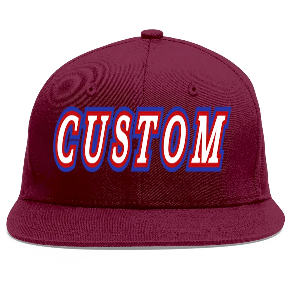 Custom Crimson White-Red Flat Eaves Sport Baseball Cap