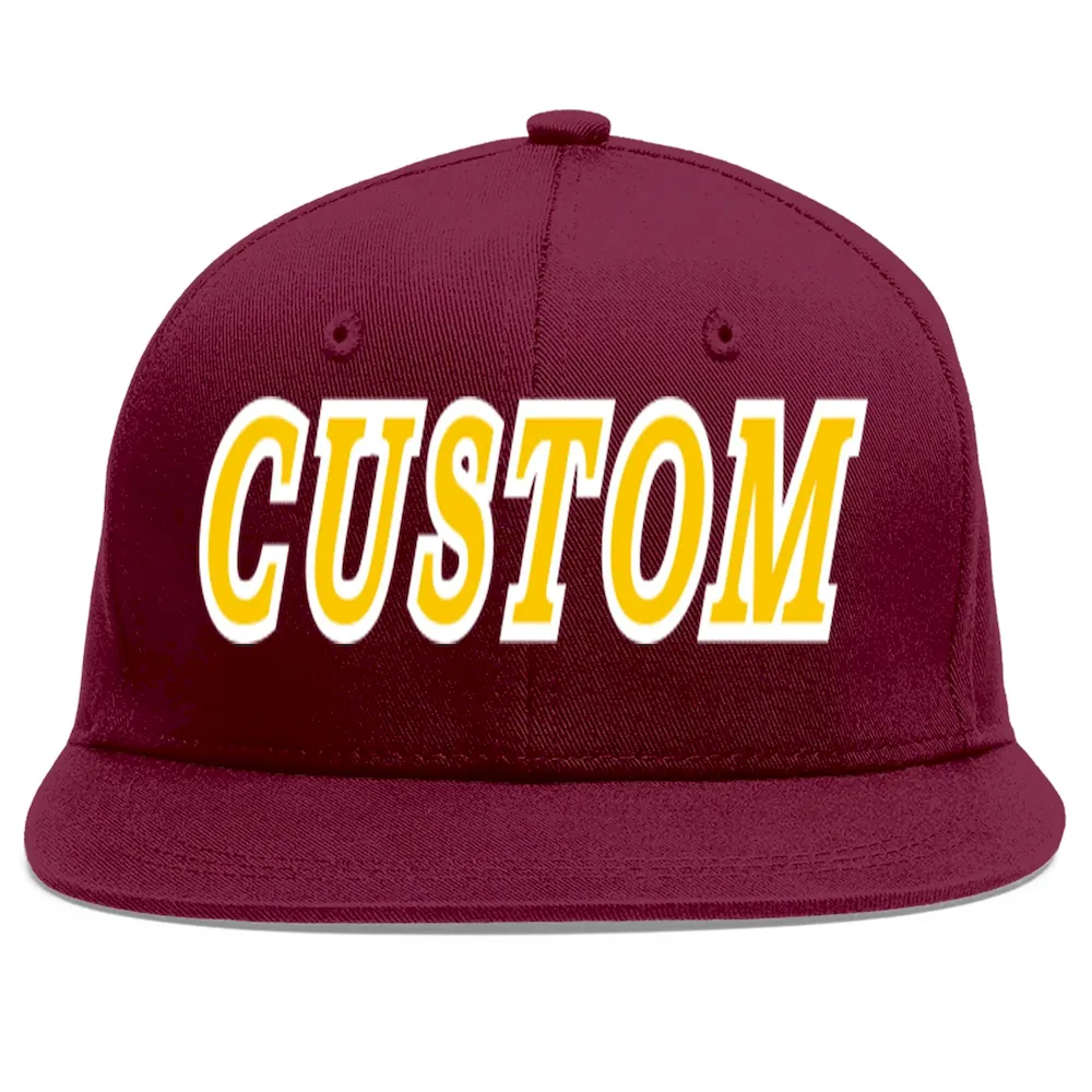Custom Crimson Gold-White Flat Eaves Sport Baseball Cap