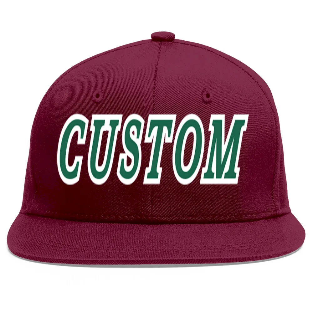 Custom Crimson Kelly Green-White Flat Eaves Sport Baseball Cap