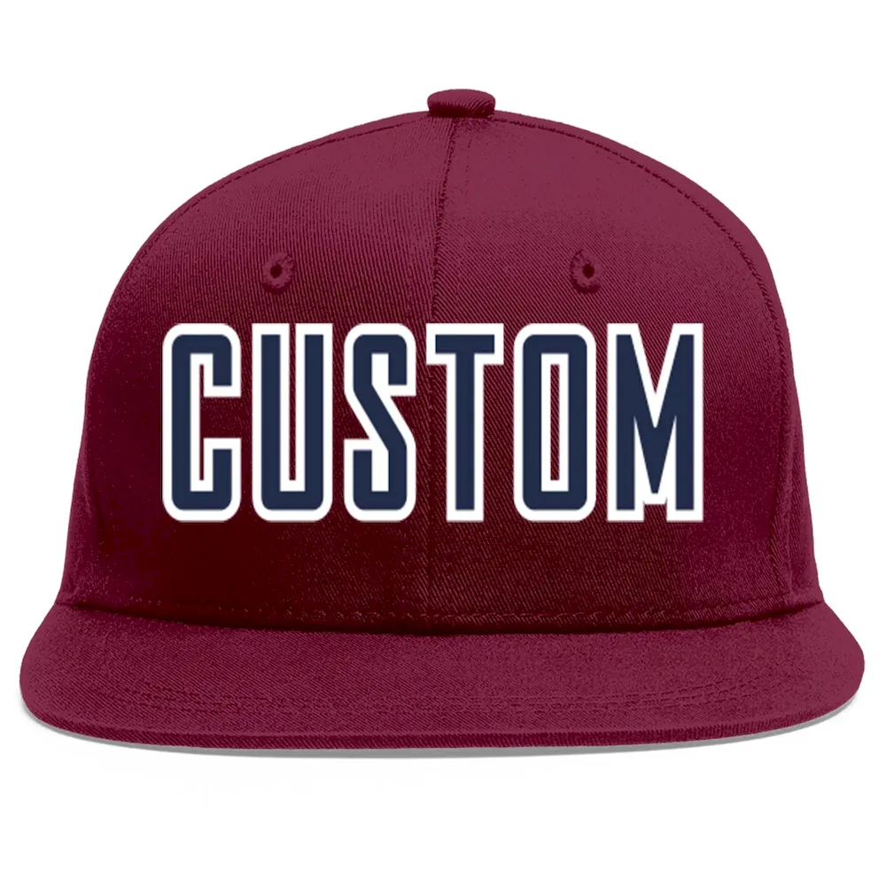 Custom Crimson Navy-White Flat Eaves Sport Baseball Cap