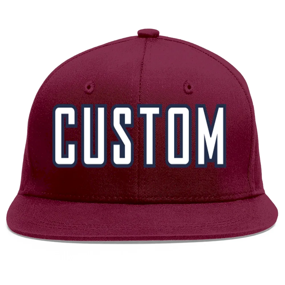Custom Crimson White-Navy Flat Eaves Sport Baseball Cap