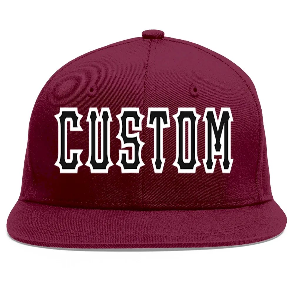 Custom Crimson Black-White Flat Eaves Sport Baseball Cap