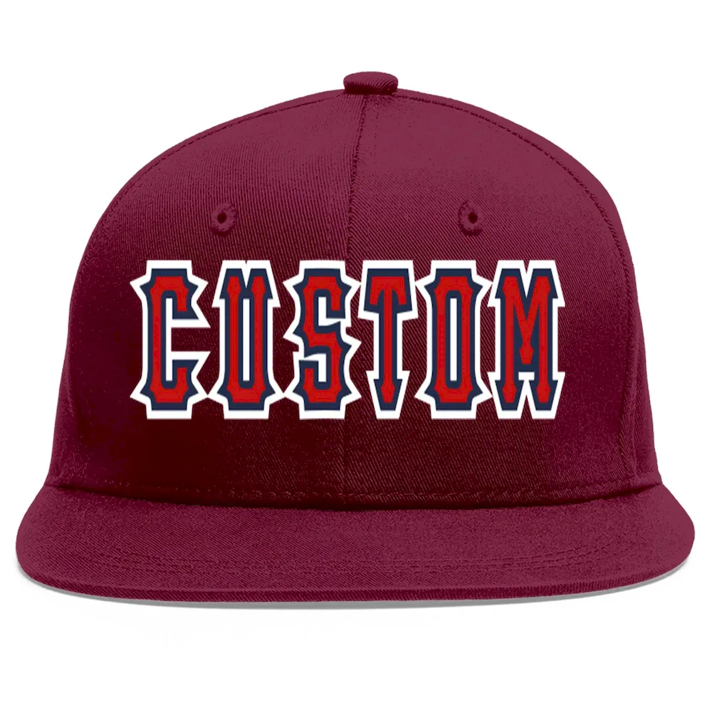 Custom Crimson Red-Navy Flat Eaves Sport Baseball Cap