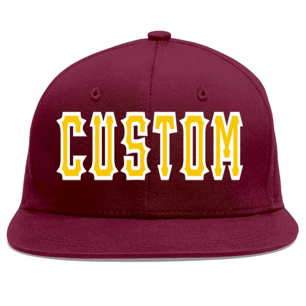 Custom Crimson Gold-White Flat Eaves Sport Baseball Cap