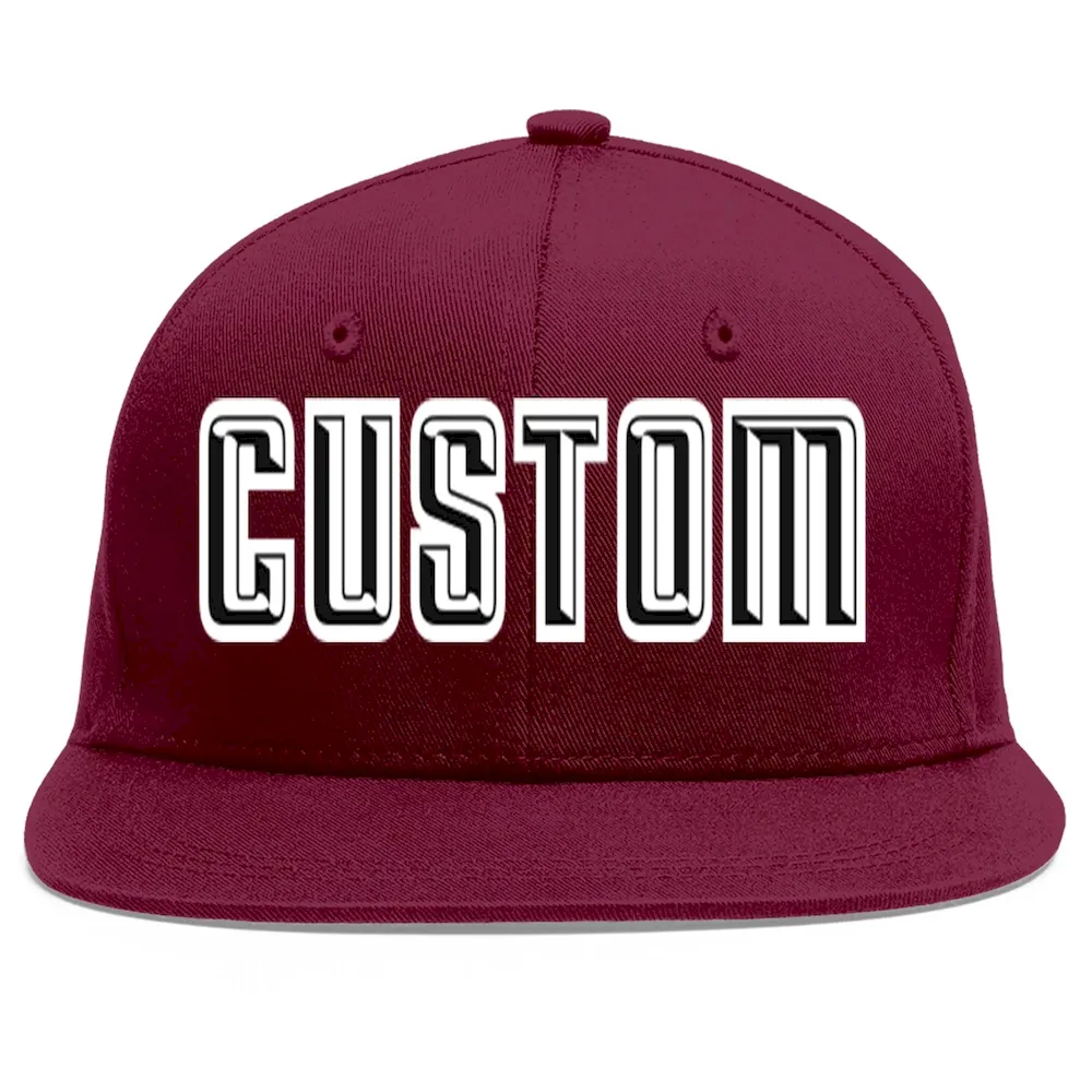 Custom Crimson Black-White Flat Eaves Sport Baseball Cap