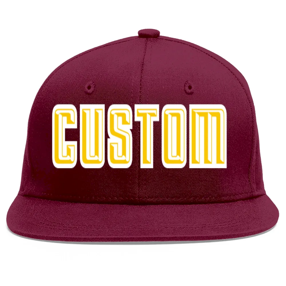 Custom Crimson Gold-White Flat Eaves Sport Baseball Cap