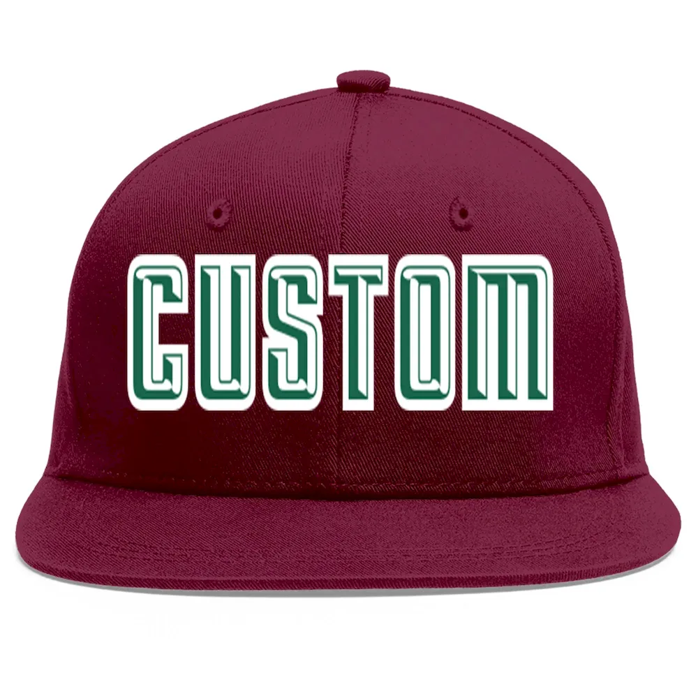 Custom Crimson Kelly Green-White Flat Eaves Sport Baseball Cap