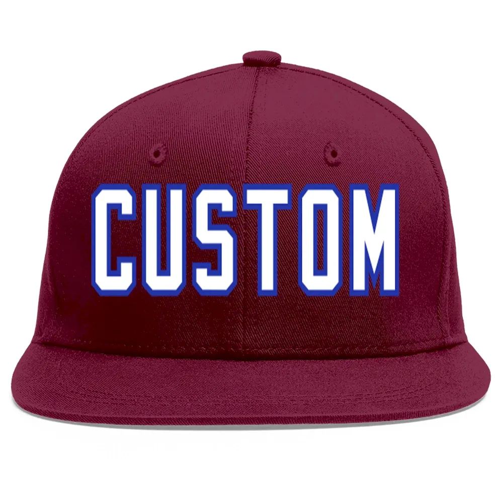 Custom Crimson White-Royal Flat Eaves Sport Baseball Cap
