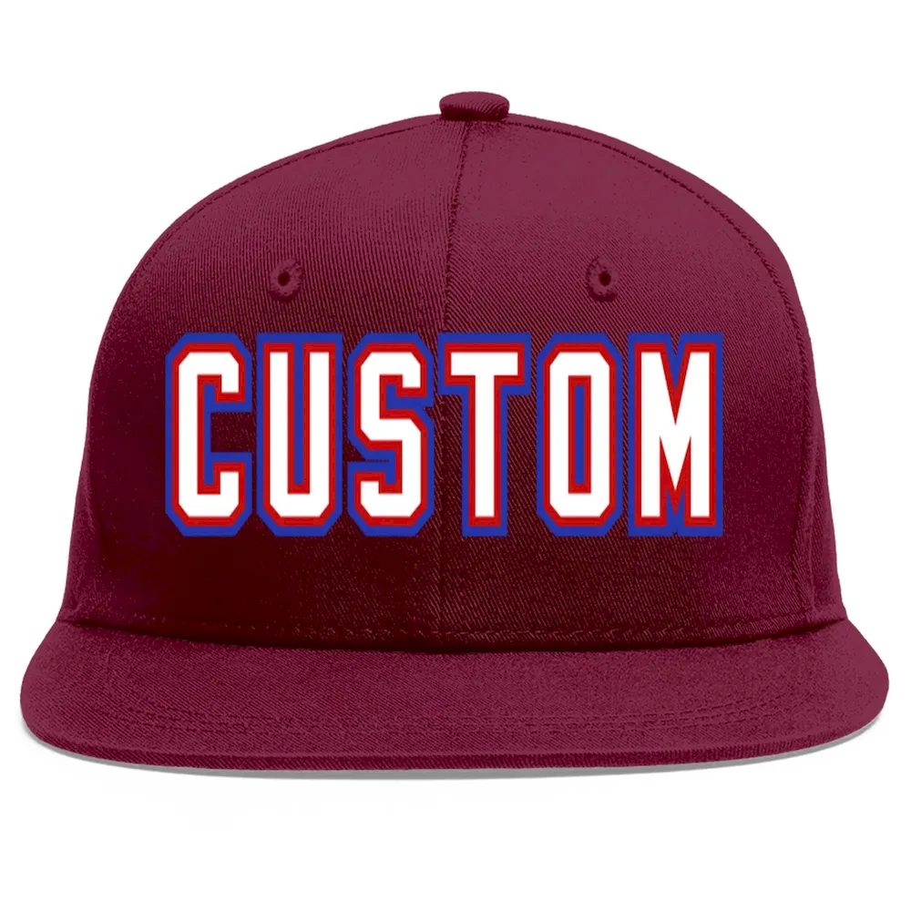 Custom Crimson White-Red Flat Eaves Sport Baseball Cap