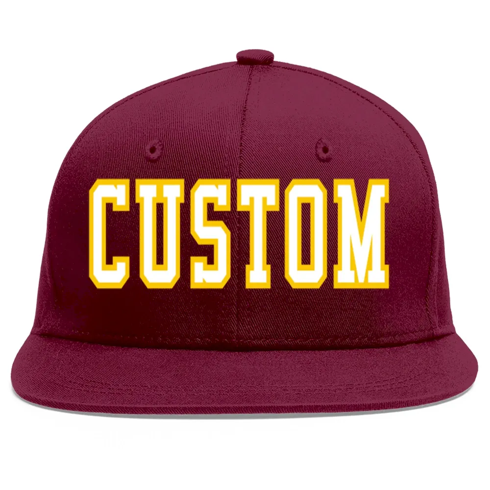 Custom Crimson White-Gold Flat Eaves Sport Baseball Cap