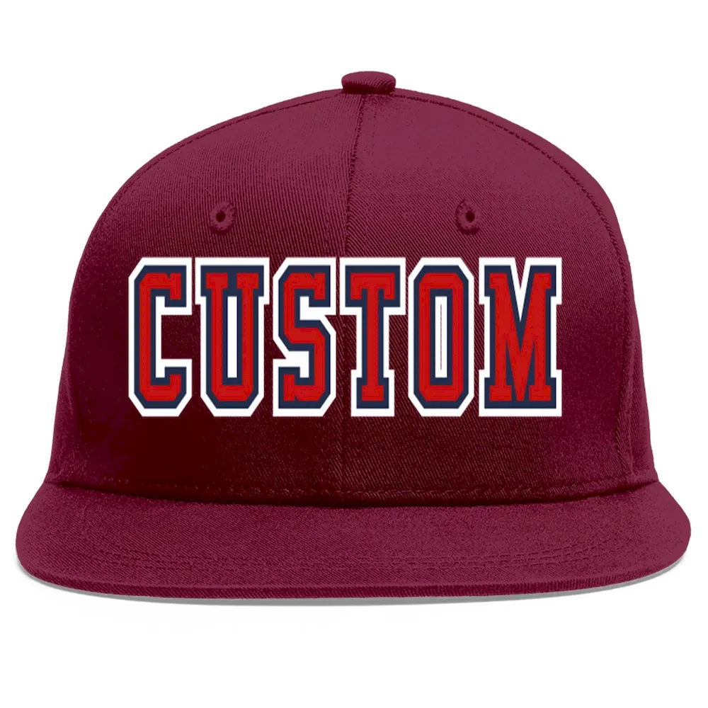Custom Crimson Red-Navy Flat Eaves Sport Baseball Cap