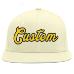 Custom Cream Gold-Navy Flat Eaves Sport Baseball Cap