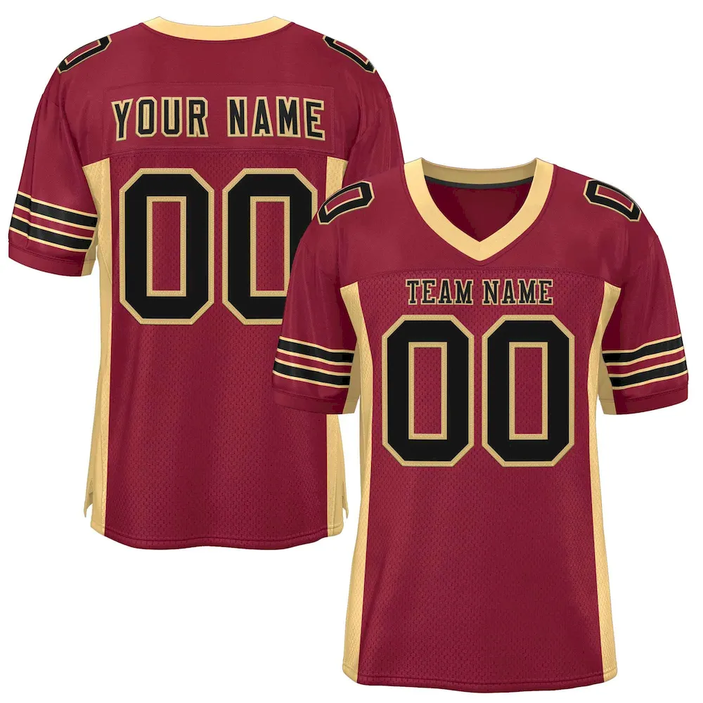 Custom Burgundy Khaki Insert Color Design Mesh Authentic Football Jersey