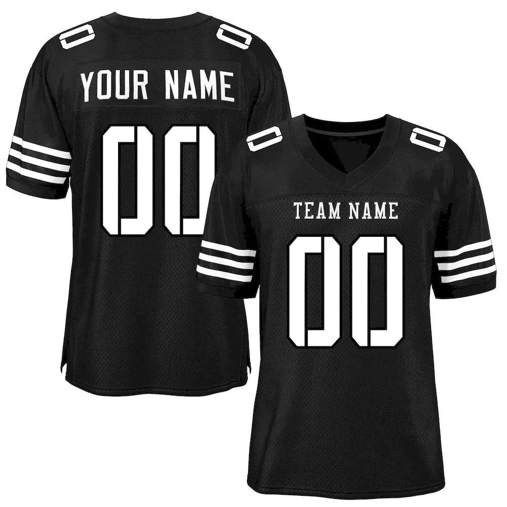 Custom Black White Classic Style Mesh Authentic Football Jersey