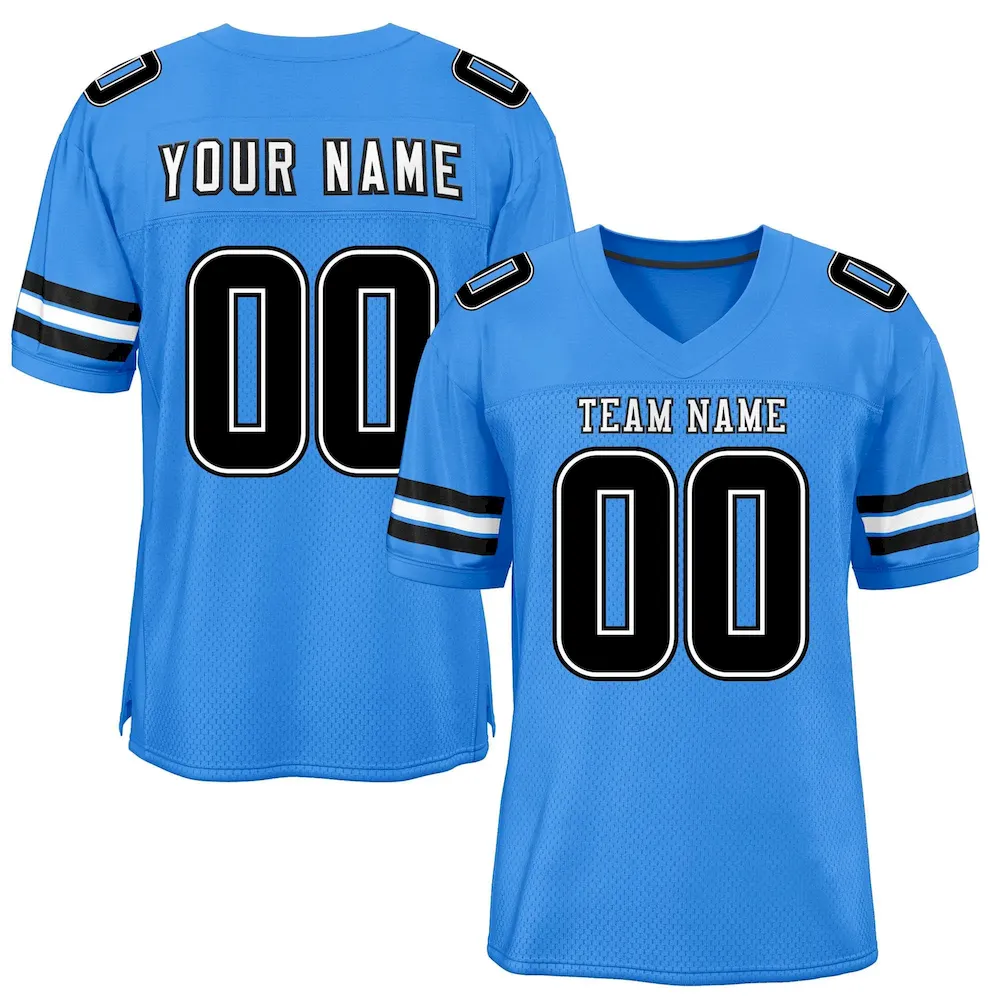 Custom Powder Blue Black-White Classic Style Mesh Authentic Football Jersey