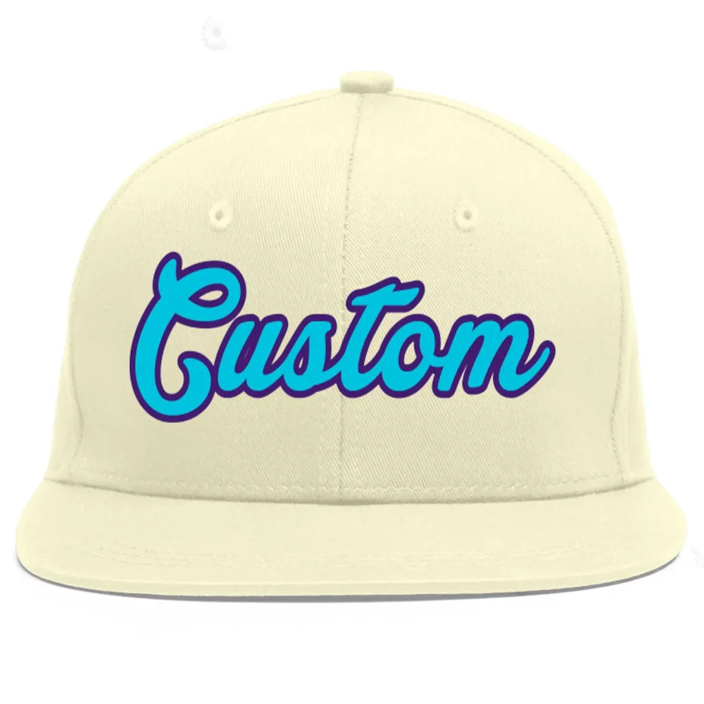 Custom Cream Light Blue-purple Flat Eaves Sport Baseball Cap