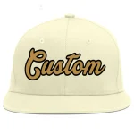 Custom Cream Old Gold-Black Flat Eaves Sport Baseball Cap