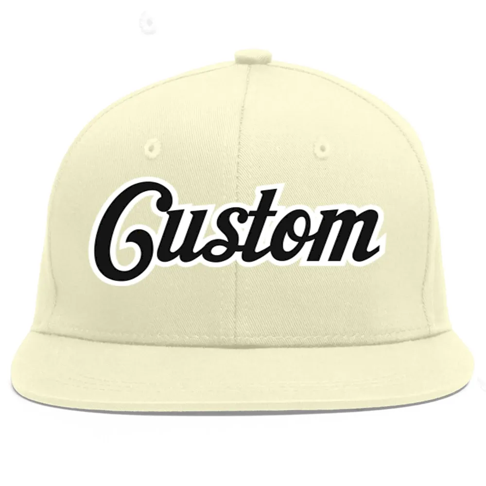 Custom Cream Black-White Flat Eaves Sport Baseball Cap