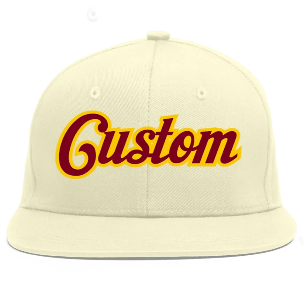 Custom Cream Crimson-Gold Flat Eaves Sport Baseball Cap