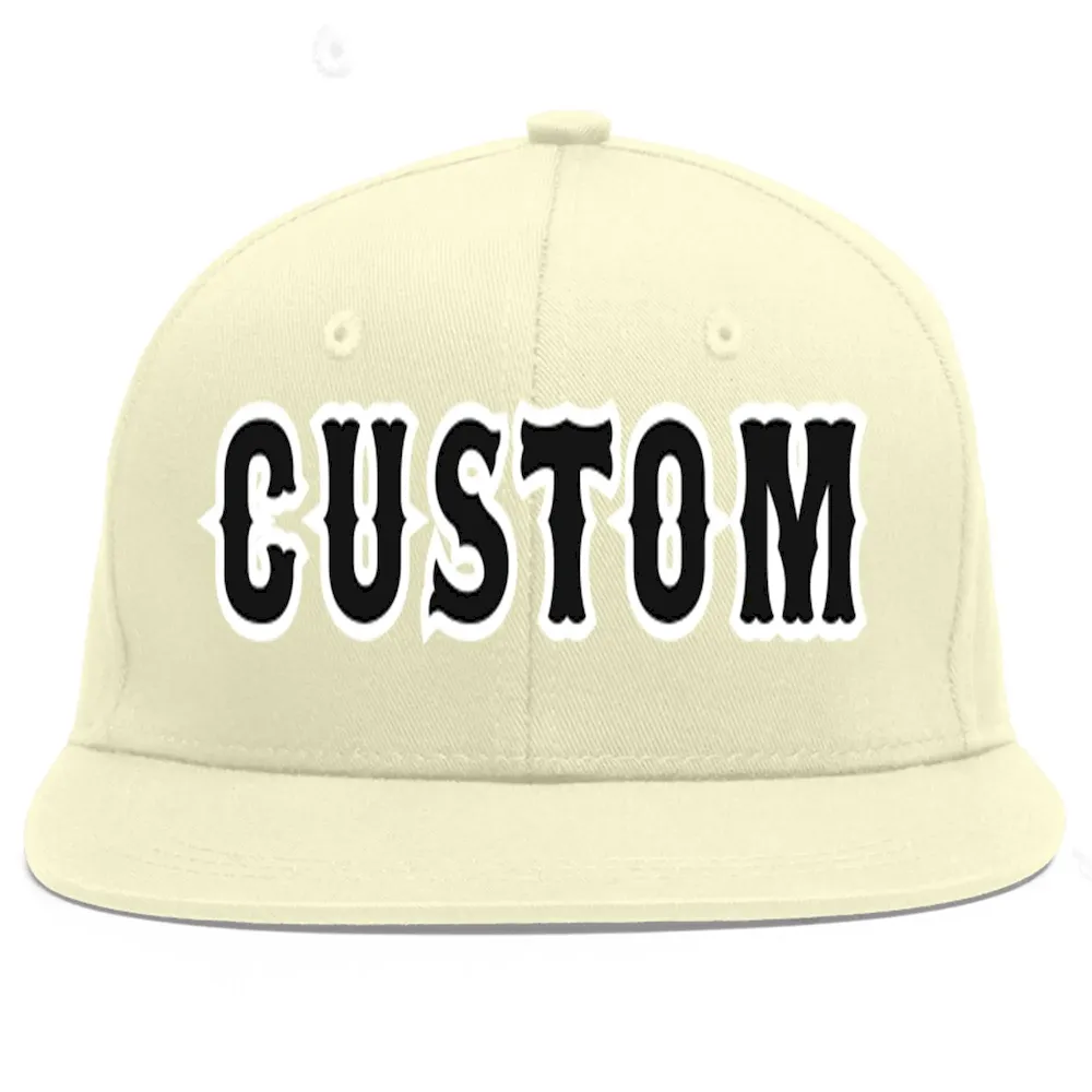 Custom Cream Black-White Flat Eaves Sport Baseball Cap