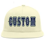 Custom Cream Navy-White Flat Eaves Sport Baseball Cap