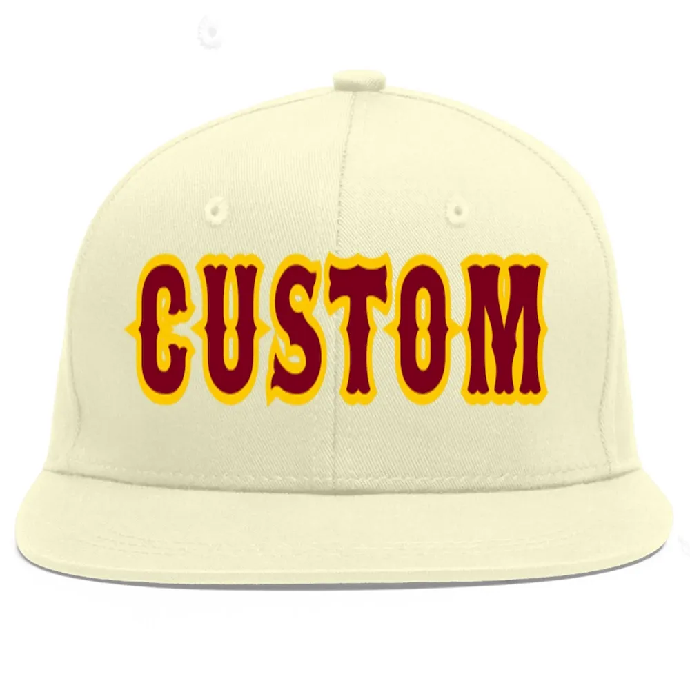 Custom Cream Crimson-Gold Flat Eaves Sport Baseball Cap