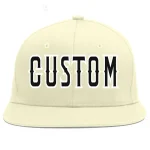 Custom Cream Black-White Flat Eaves Sport Baseball Cap
