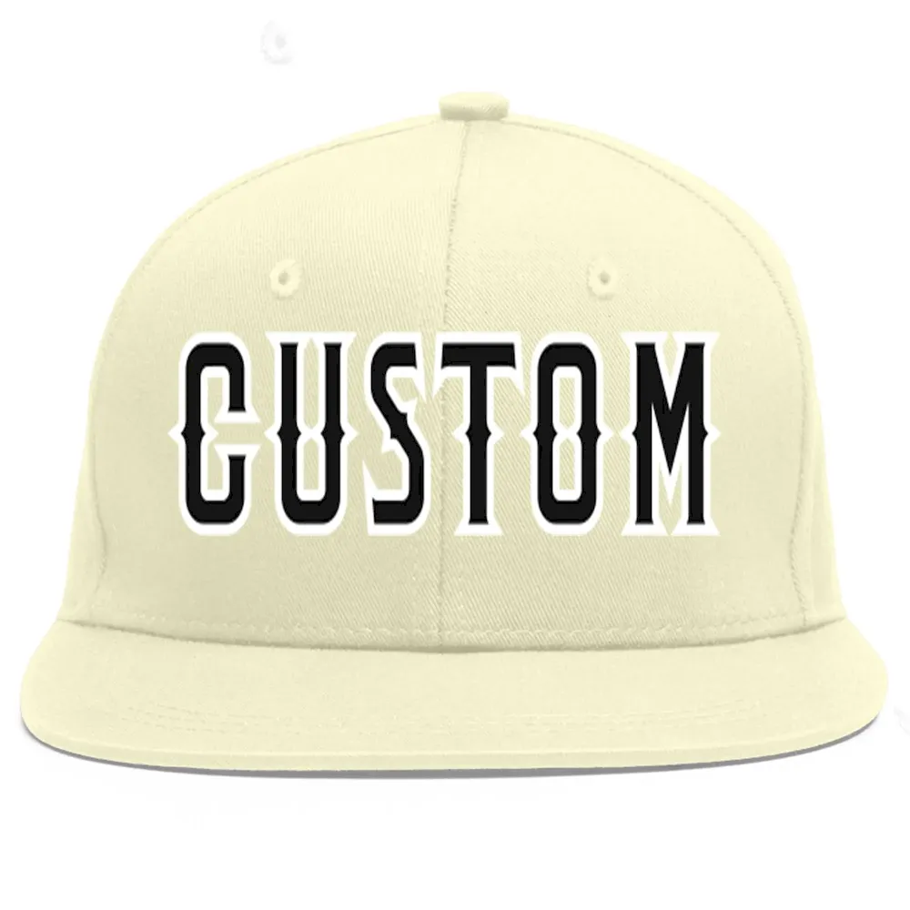 Custom Cream Black-White Flat Eaves Sport Baseball Cap