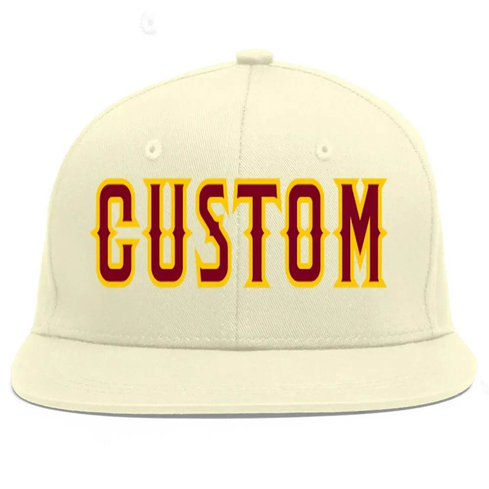 Custom Cream Crimson-Gold Flat Eaves Sport Baseball Cap