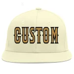 Custom Cream Old Gold-Black Flat Eaves Sport Baseball Cap