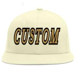 Custom Cream Old Gold-Black Flat Eaves Sport Baseball Cap