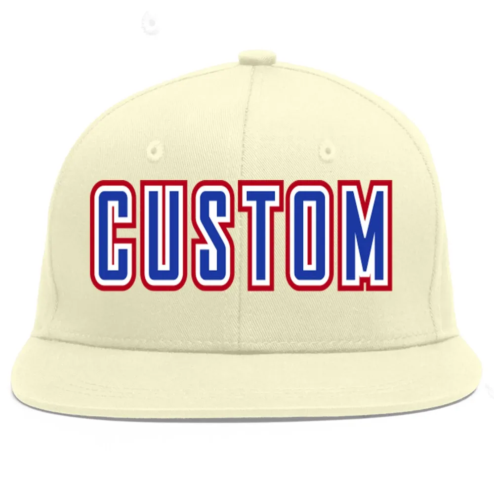 Custom Cream Royal-White Flat Eaves Sport Baseball Cap