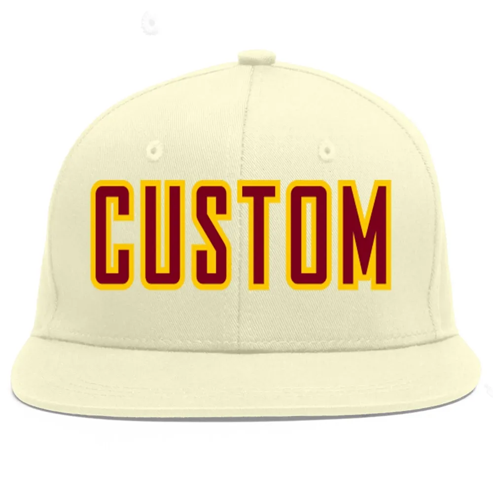 Custom Cream Crimson-Gold Flat Eaves Sport Baseball Cap