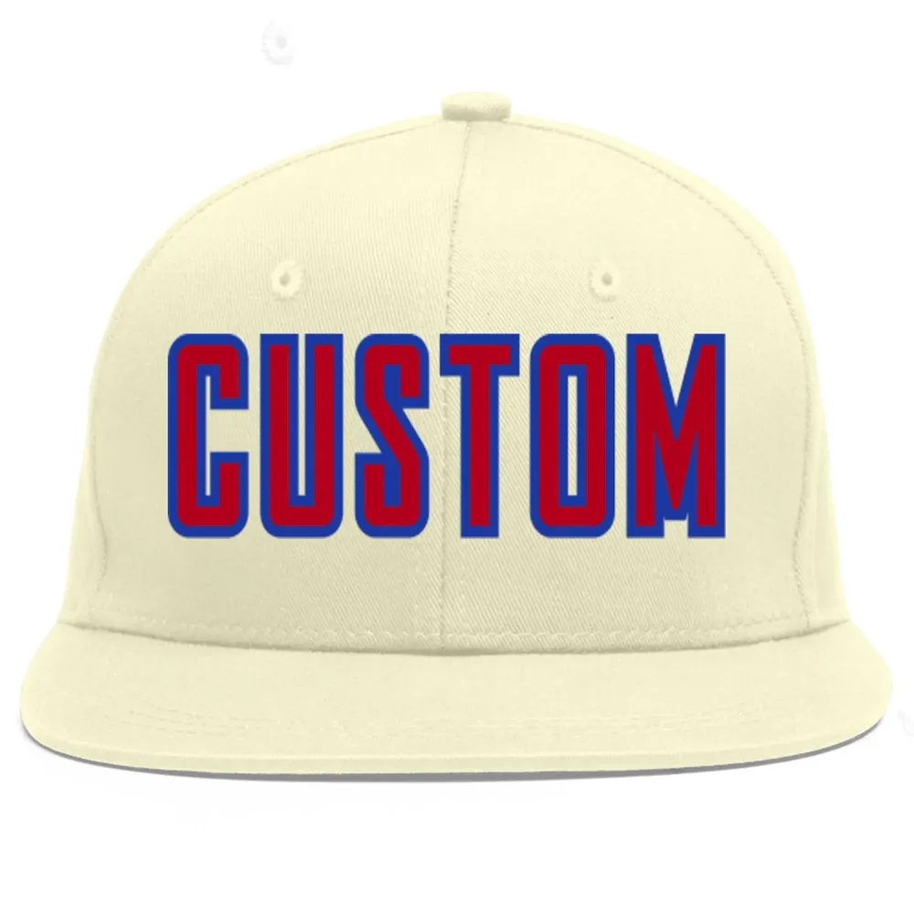 Custom Cream Red-Royal Flat Eaves Sport Baseball Cap