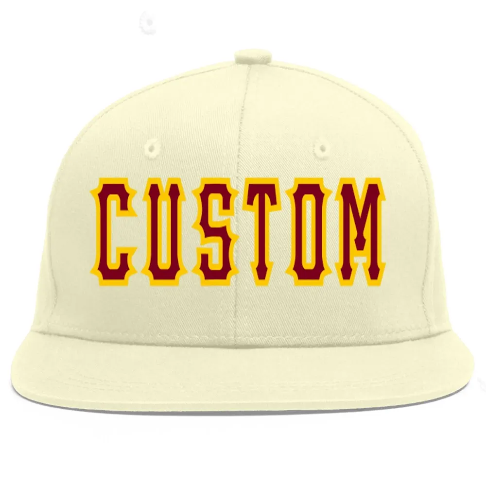 Custom Cream Crimson-Gold Flat Eaves Sport Baseball Cap