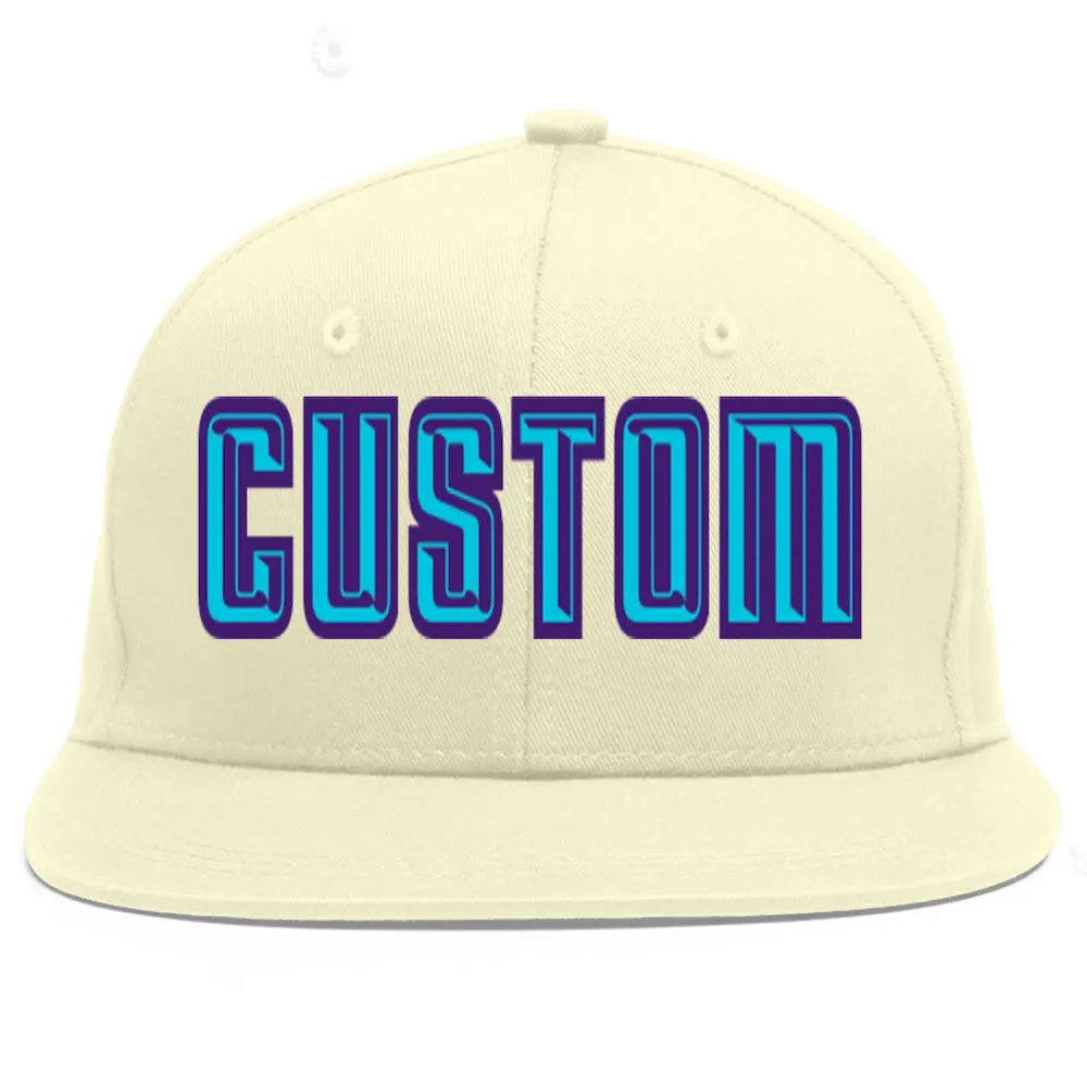 Custom Cream Light Blue-purple Flat Eaves Sport Baseball Cap
