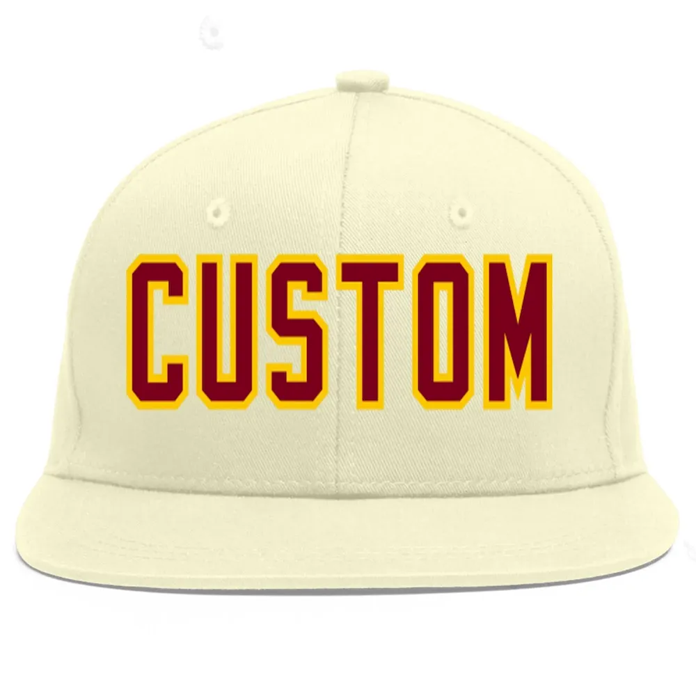 Custom Cream Crimson-Gold Flat Eaves Sport Baseball Cap