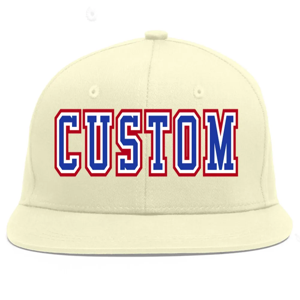 Custom Cream Royal-White Flat Eaves Sport Baseball Cap