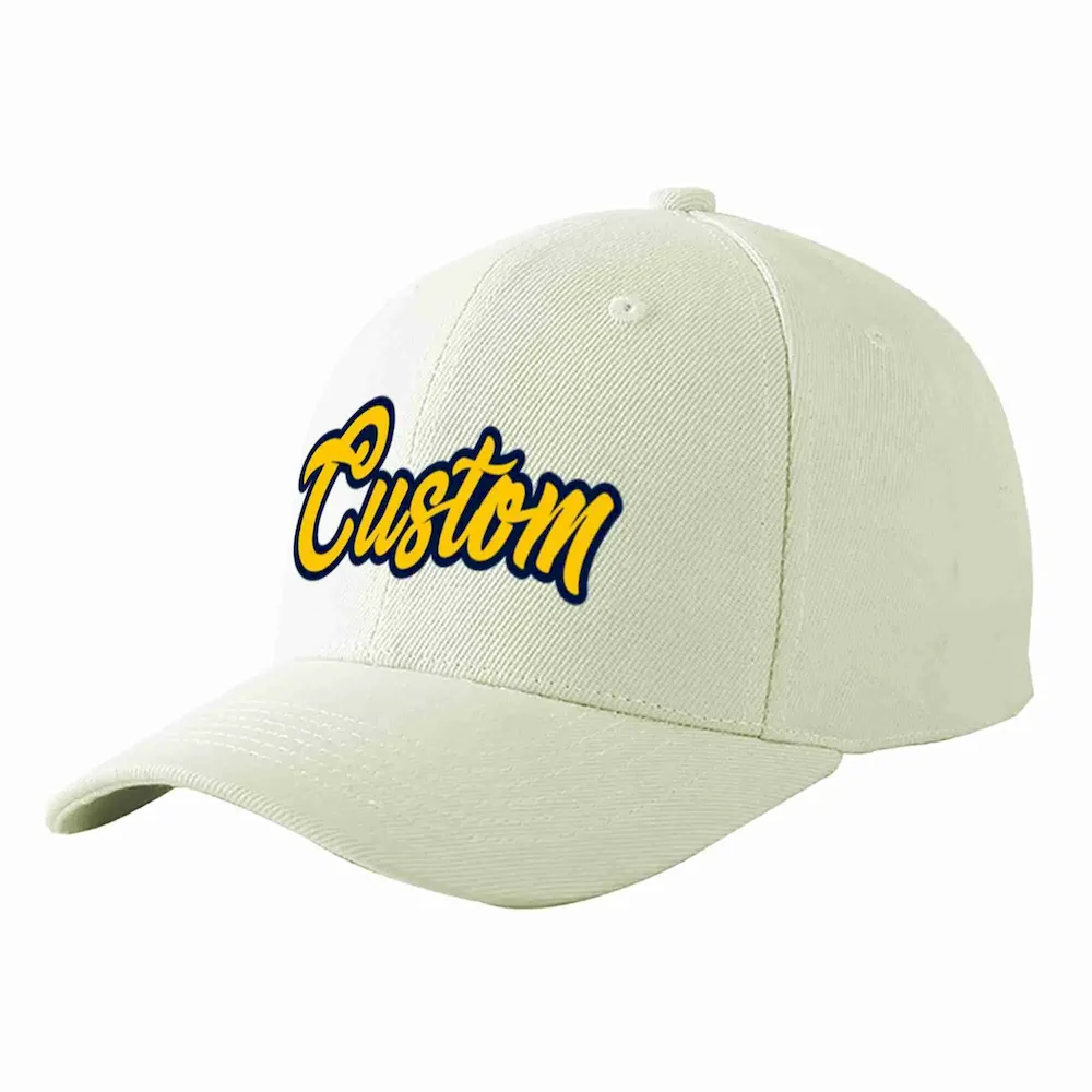 Custom Cream Gold-Navy Curved Eaves Sport Baseball Cap Design for Men/Women/Youth