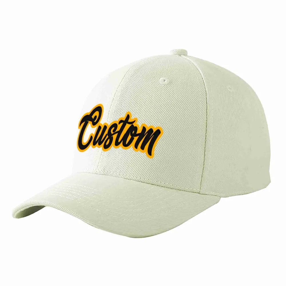 Custom Cream Black-Yellow Curved Eaves Sport Baseball Cap Design for Men/Women/Youth