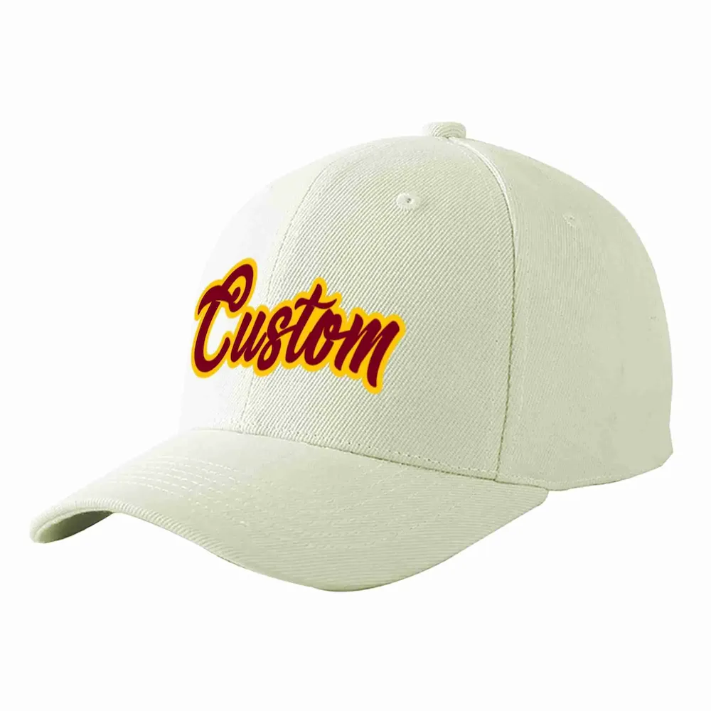 Custom Cream Crimson-Gold Curved Eaves Sport Baseball Cap Design for Men/Women/Youth