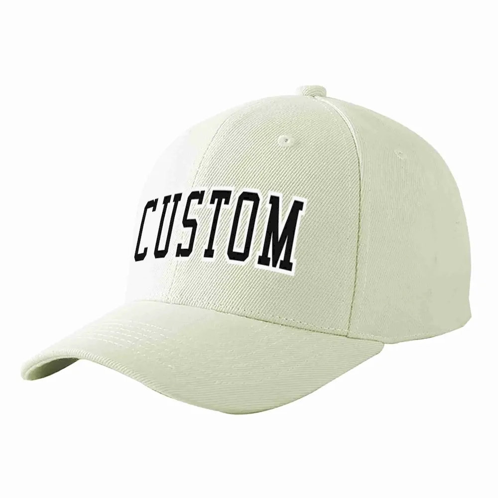 Custom Cream Black-White Curved Eaves Sport Baseball Cap Design for Men/Women/Youth
