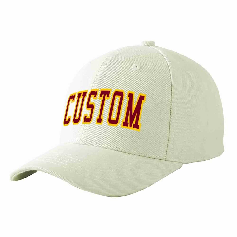 Custom Cream Crimson-Gold Curved Eaves Sport Baseball Cap Design for Men/Women/Youth