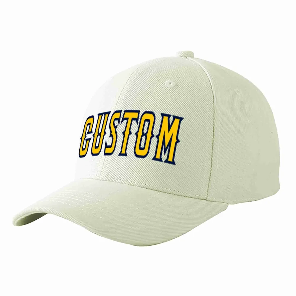 Custom Cream Black-White Curved Eaves Sport Baseball Cap Design for Men/Women/Youth