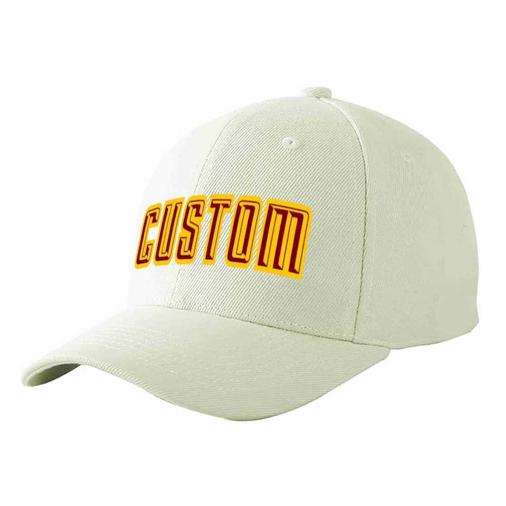 Custom Cream Crimson-Gold Curved Eaves Sport Baseball Cap Design for Men/Women/Youth