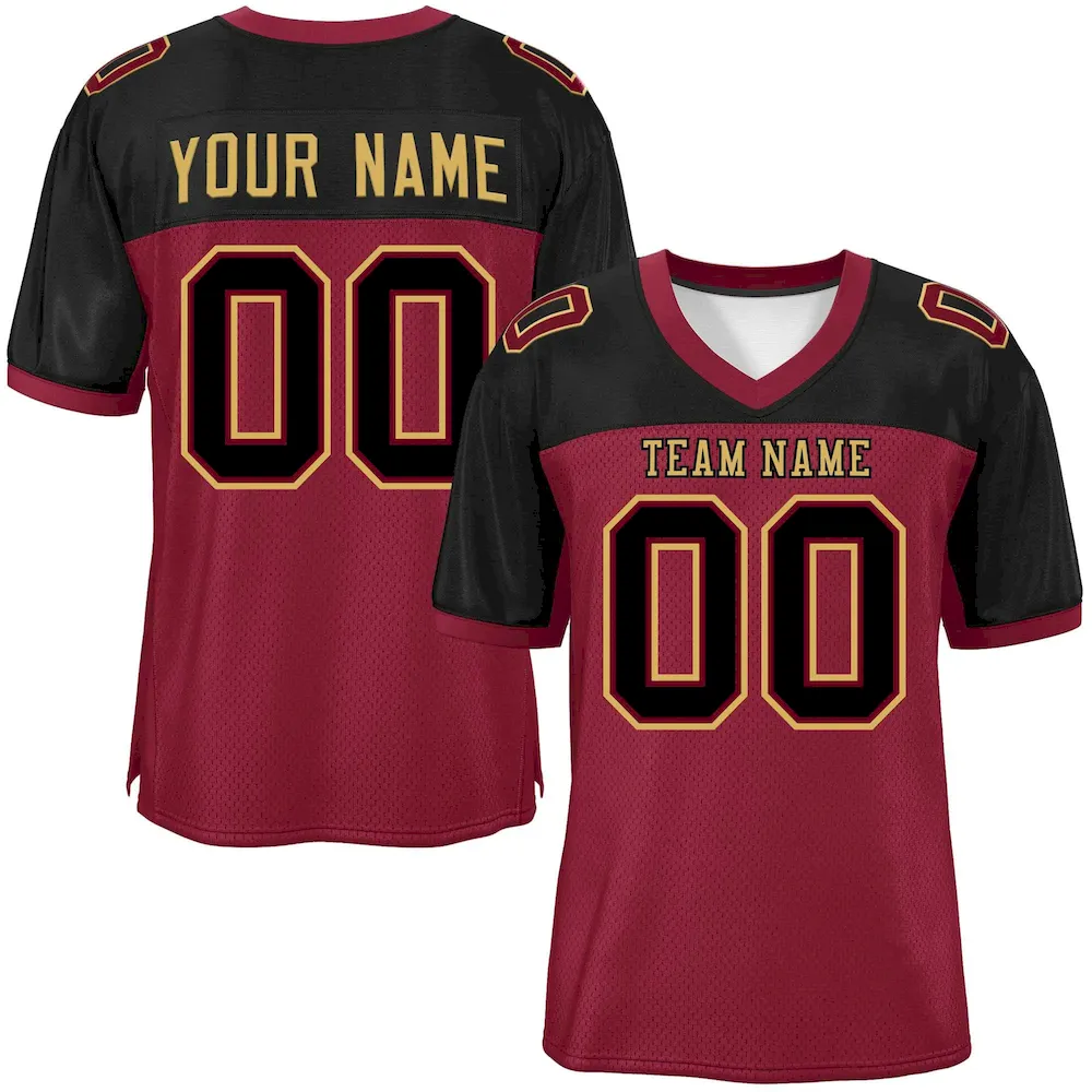 Custom Crimson-Black Raglan Sleeves Fashion Authentic Football Jersey
